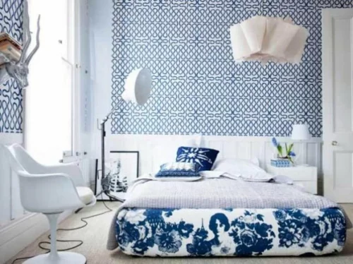 romantische schlafzimmer designs weiß blau kombiniert modern