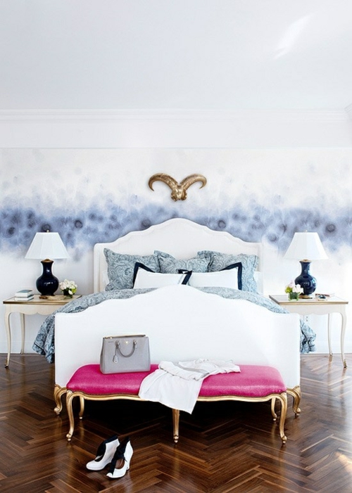 romantische schlafzimmer designs weiß kopfteil holz bodenbelag