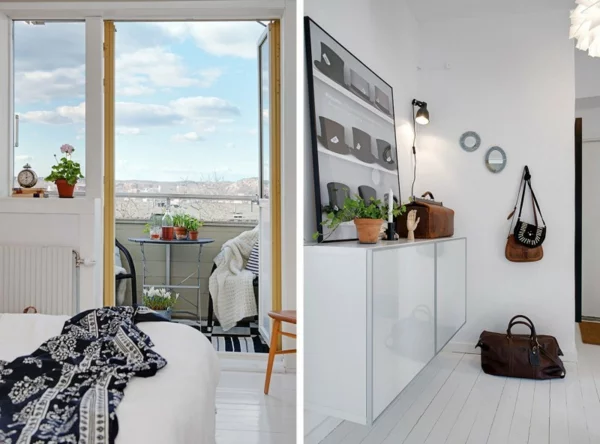cooles apartment design balkon schlafzimmer flur kommode