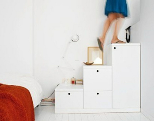 treppe platzsparend ideen weiß schubladen schlafzimmer