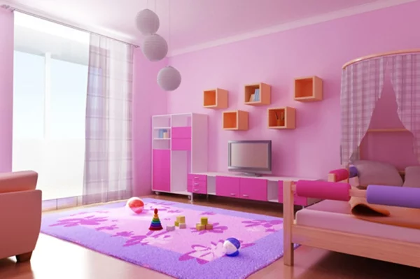 Das Kinderzimmer Interior mit leuchtenden Farben feminine