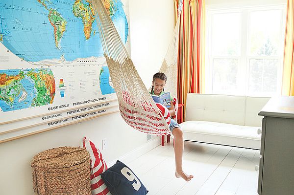 Innovative Designer Ideen fürs Kinderzimmer hängeliege weltkarte wand