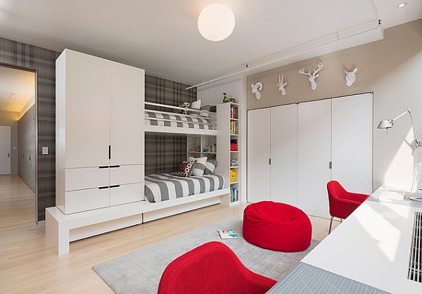 Innovative Designer Ideen fürs Kinderzimmer weiße eingebaute schrank