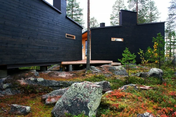 Luxury Villa Valtanen pflanzen dunkle holzplatten