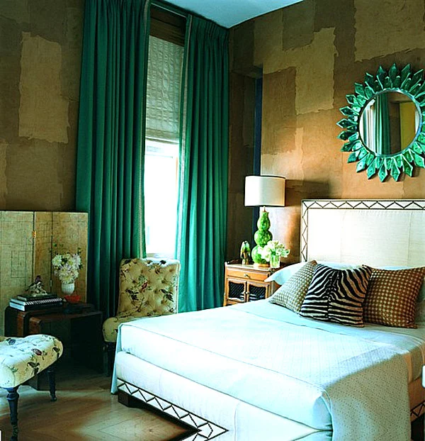 Wand Farben im Schlafzimmer grün weiß bettwäsche gardinen