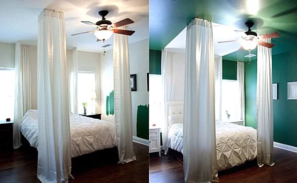 Wand Farben im Schlafzimmer grün weiß himmelbett