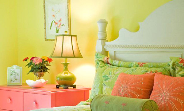 Wand Farben im Schlafzimmer verspielt fröhlich design gelb grün orange