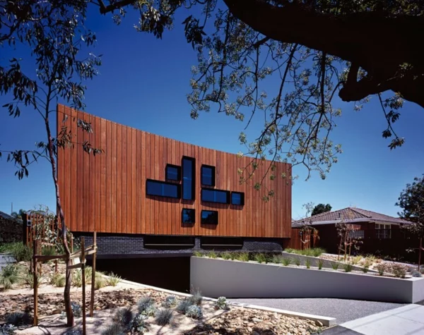 australisches doppelhaus design holz fassade originell
