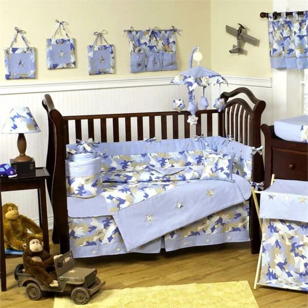 Coole Bettwäsche für Kinderbetten braun holz rahmen bett blau