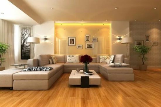coole moderne interior designs holz bodenbelag große sofas
