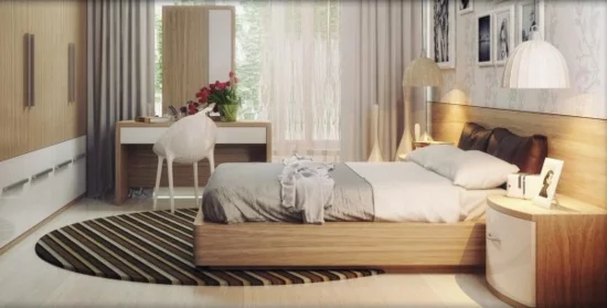 coole moderne interior designs schlafzimmer läufer streifen holzrahmen bett
