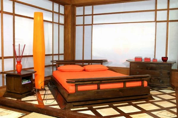 coole schlafzimmer farbschema akzente orange minimalistisch