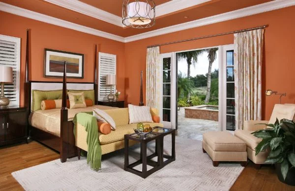 coole schlafzimmer farbschema akzente orange wände
