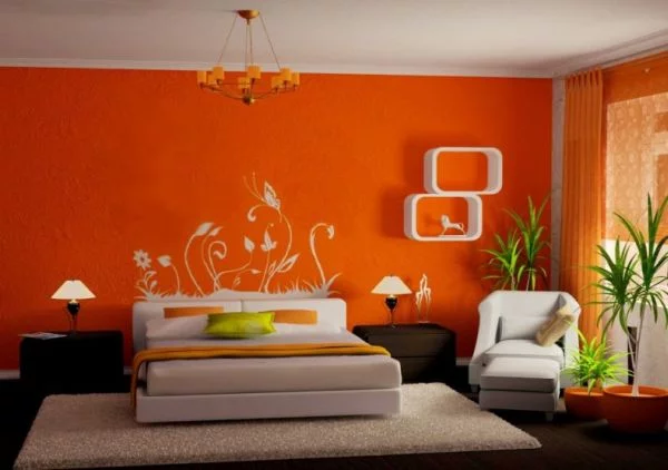 coole schlafzimmer farbpalette akzente wand tattoo muster