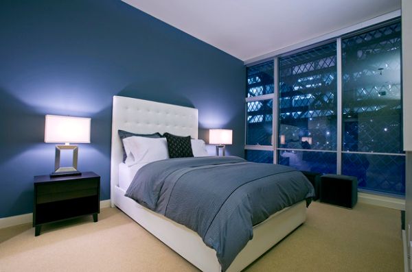 coole schlafzimmer farbpalette grasgrün tief blau dunkel trendy interior