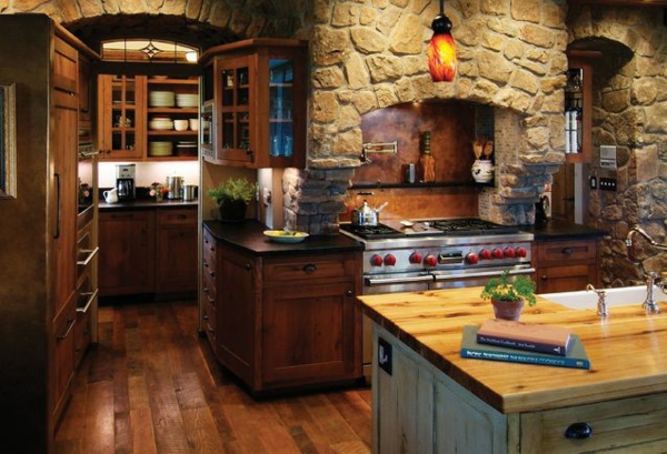 die küche preisgünstig renovieren stein wände holzplatten