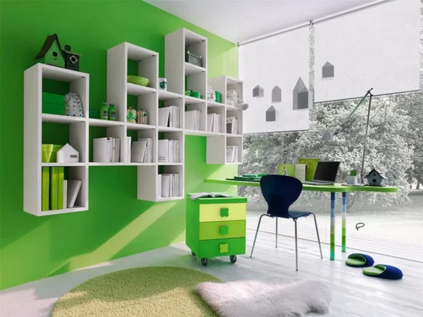die wände zu hause streichen grün wohnzimmer bürotisch