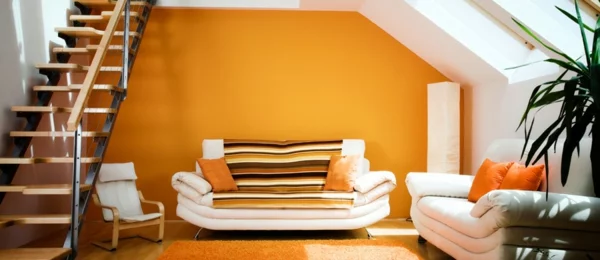 die wände zu hause streichen orange treppenhaus wohnzimmer