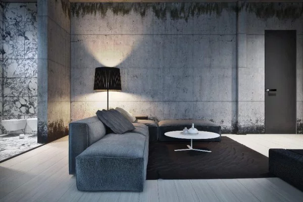 dynamische moderne interior designs graue beton wand