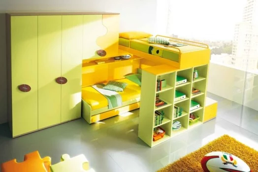 ergonomische kinderzimmer designs modern grün gelb kombiniert