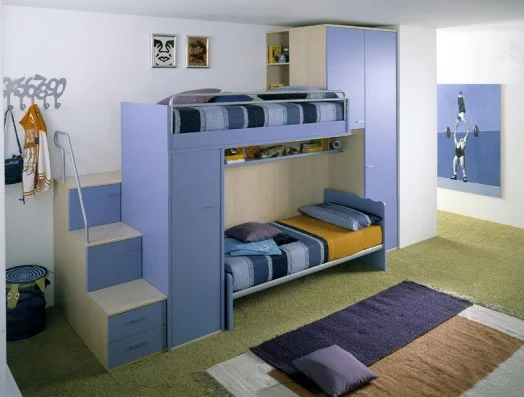 ergonomische kinderzimmer designs modern hochbett blau farben treppe