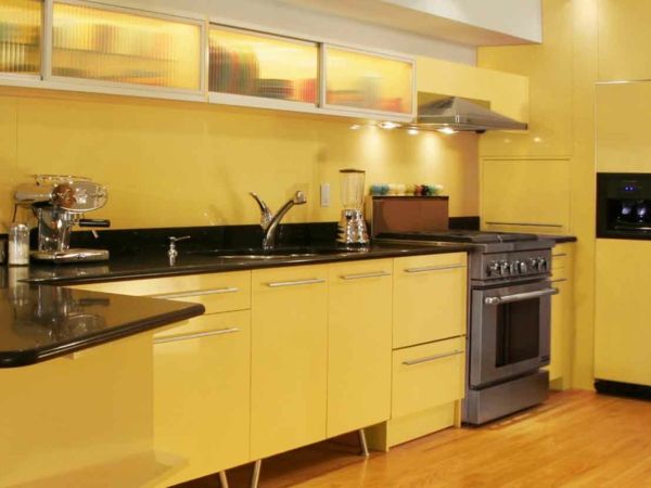 gelb gemalte küchen designs butter glänzend