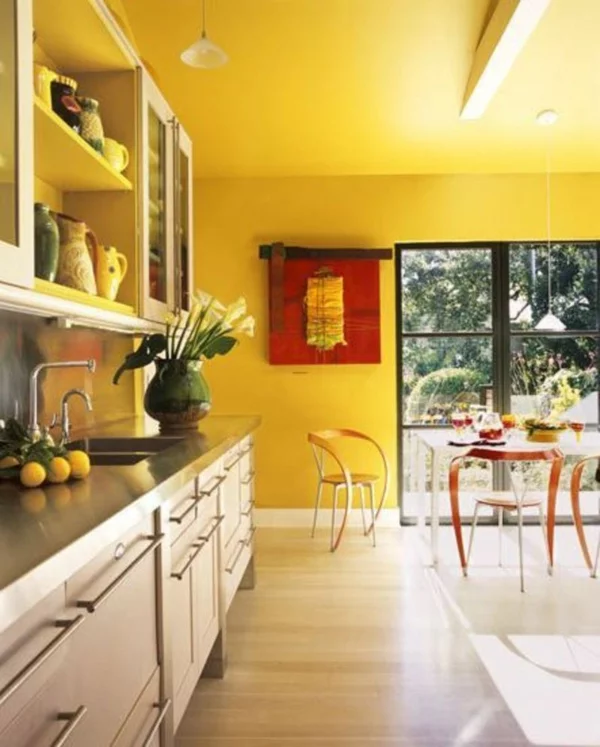 gelbe wände küche esszimmer design grell hell nuancen