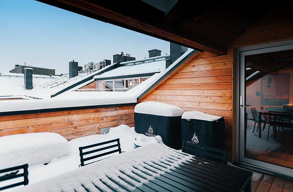 gemütliche wohnung stockholm schnee dach außenbereich