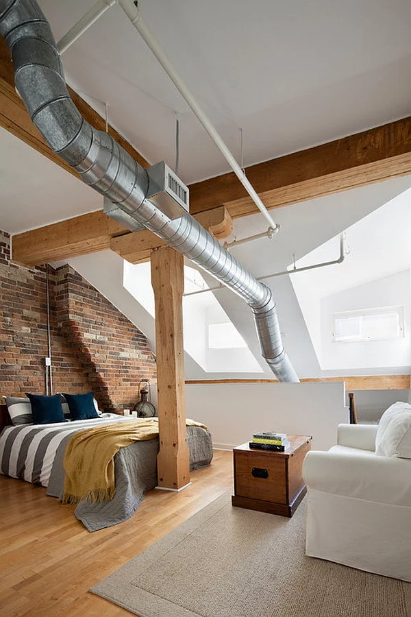 gemütliches schlafzimmer design im dachgeschoss einrichten industriell stil