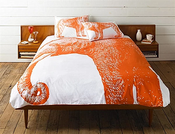herbstliche Bettwäsche Designs im Schlafzimmer  idee orange elefant muster 