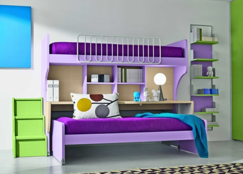 Kinder Hochbett mit Schreibtisch kombiniert kinderzimmer lila
