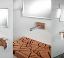 Holz Waschbecken Design, das an eine Gewässerkarte erinnert von Julia Kononenko