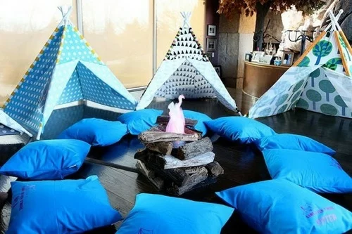 indoor zelt camping blaue texturen kissen spearmint baby