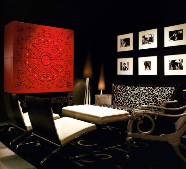 interior design im hollywood stil asiatisch motive rot wohnzimmer