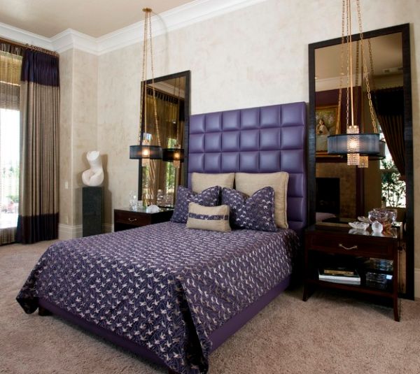 interior design im hollywood stil schlafzimmer lila kopfteil