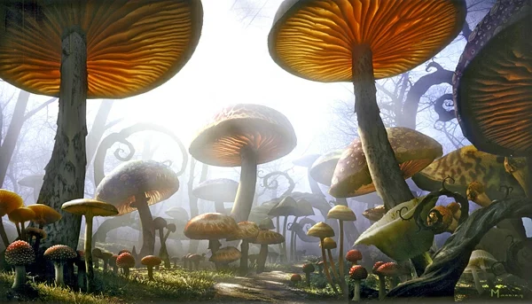 alice im wunderland märchenhaft wald pilze zaubern