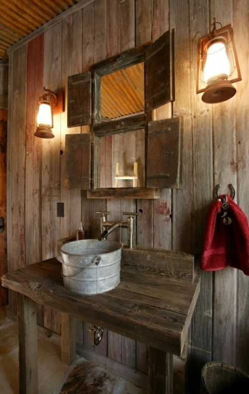 ländliche badezimmer design ideen rustikal holz originell waschbecken