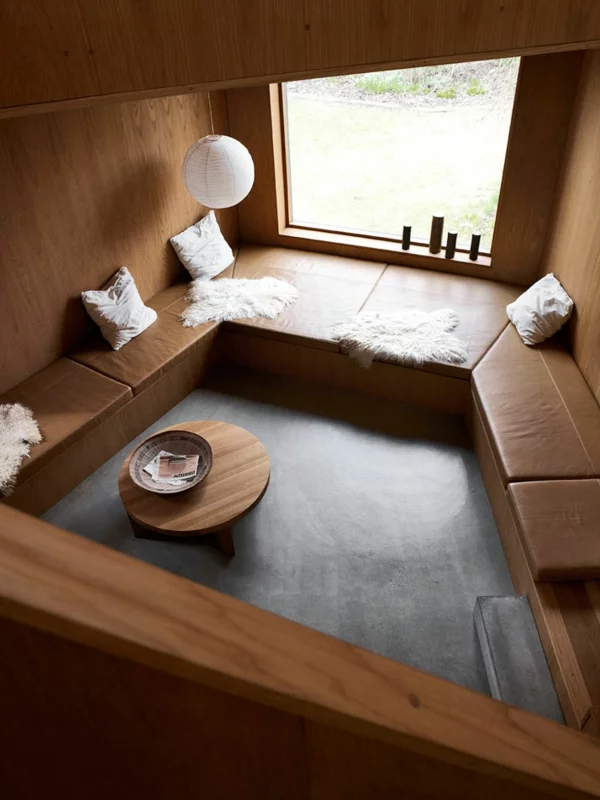 minimalistisch gestaltete sommer residenz leder sitzplatz fenster holz