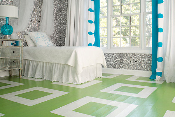 modern gemalten bodenbelag schlafzimmer quadratisch weiß grün