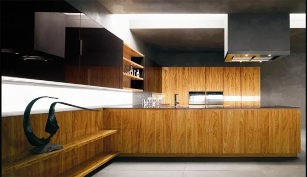 Schicke moderne Holz Küchen Designs decken beleuchtung indirekt
