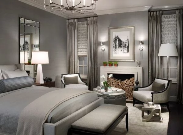moderne Stehlampe Designs idee schlafzimmer grau farbe 