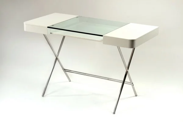 moderne homeoffice designs tischplatte glas tischbeine metallisch