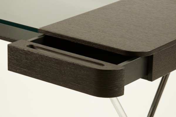 moderne homeoffice designs tischplatte holz dunkel glas schubladen