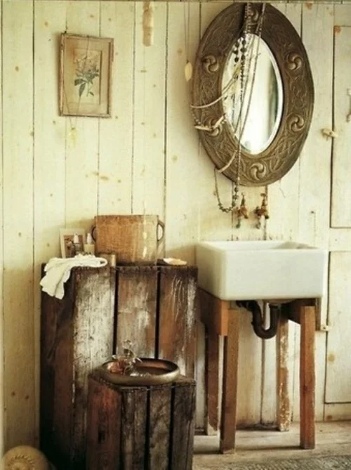rustikale badezimmer design  waschbecken quadratisch beine