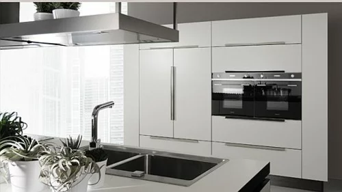 schicke küchen designs weiß glanzvoll eingebaut küchengeräte schränke