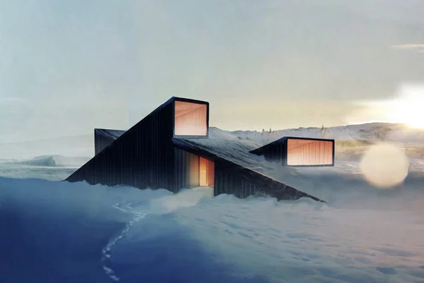 schicke moderne berghütten architektur futuristisch design