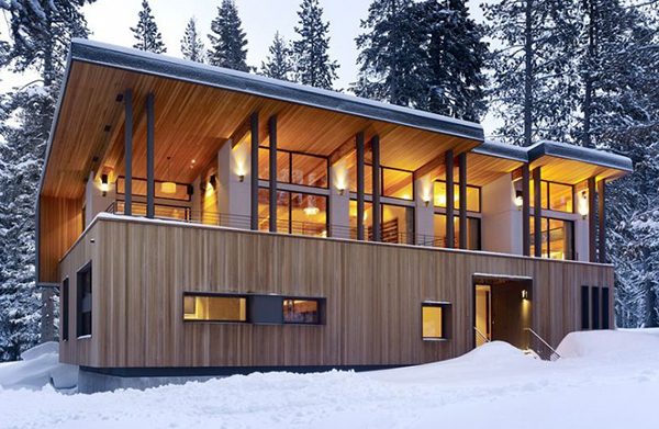 schicke moderne berghütten architektur futuristisch winter urlaub