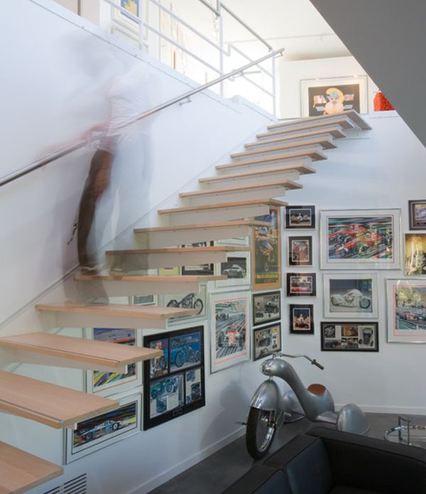 schwebende treppe ideen holz ausstattung gemälde galerie