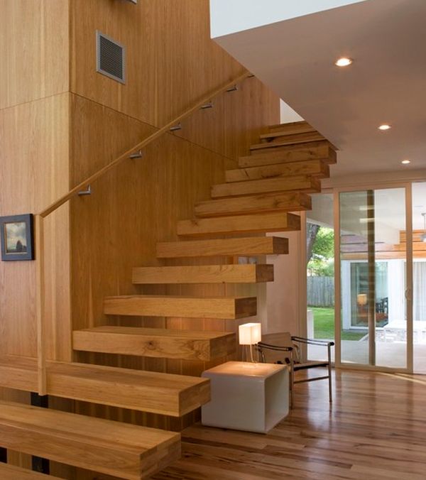 schwebende treppe ideen holz ausstattung holplatten wandgestaltung