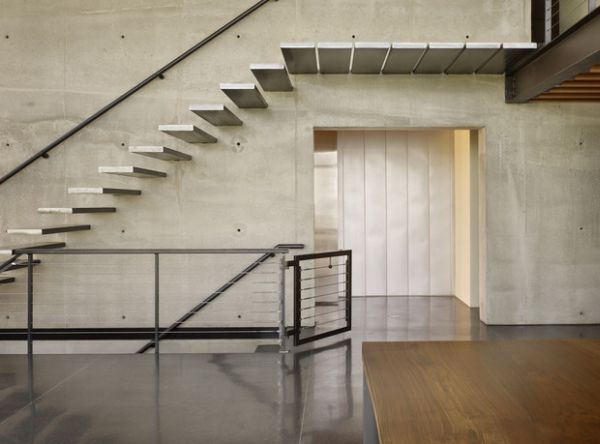 schwebende treppe ideen holz ausstattung minimalistisch eingerichtet
